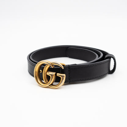 GG Marmont Thin Belt Black Leather 70 cm