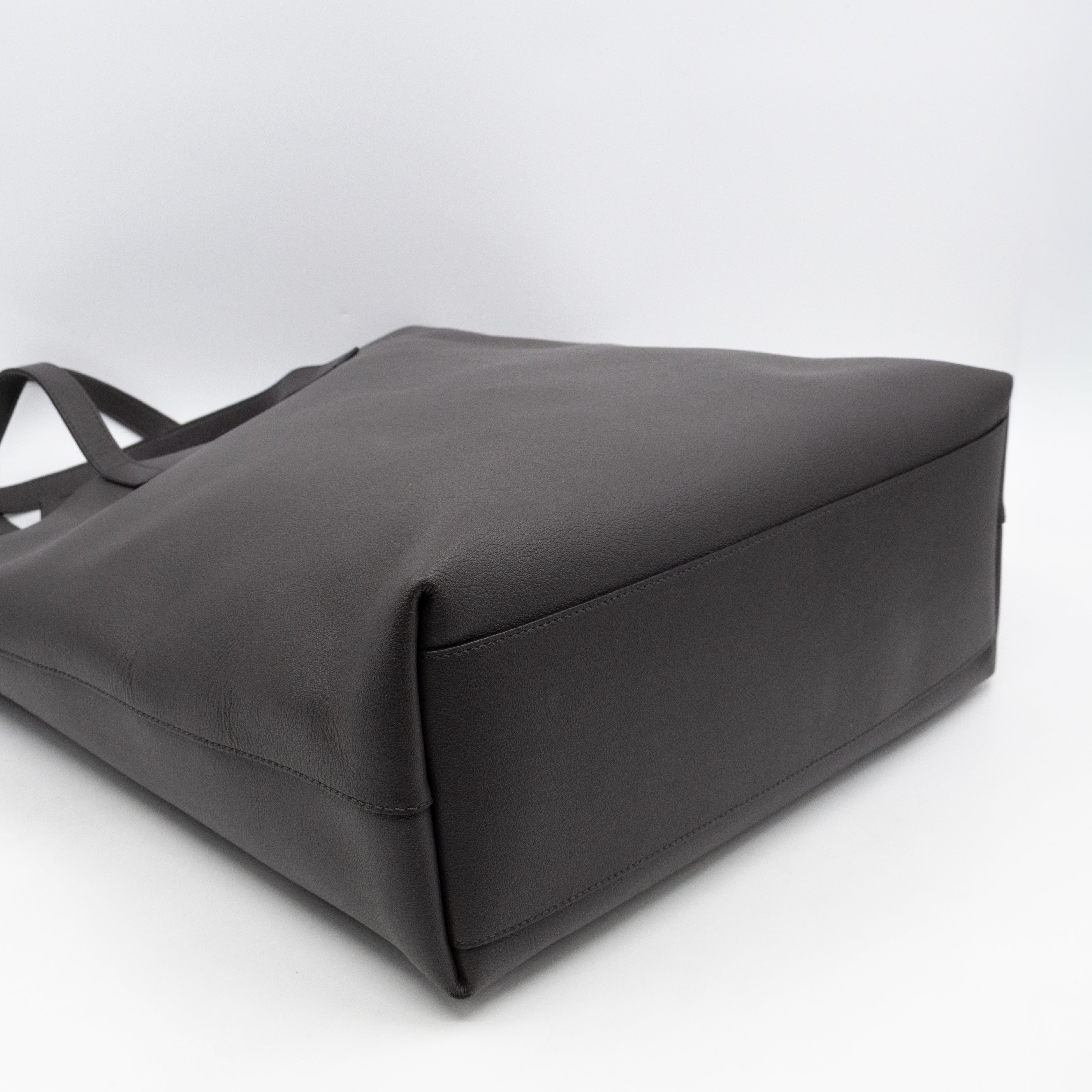 North South Large Shopping Tote Grey Leather