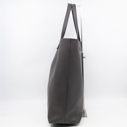 North South Large Shopping Tote Grey Leather