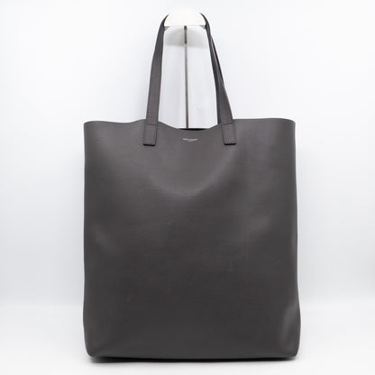 North South Large Shopping Tote Grey Leather