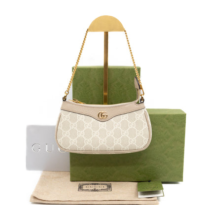 Ophidia Mini Bag GG Supreme Canvas Beige and White