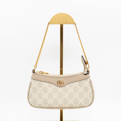 Ophidia Mini Bag GG Supreme Canvas Beige and White