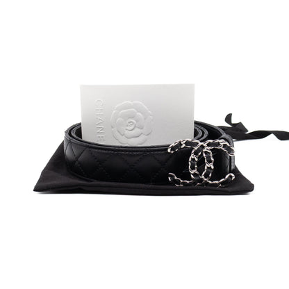 CC Leather Braided Buckle Black Quilted Caviar Belt 90 cm