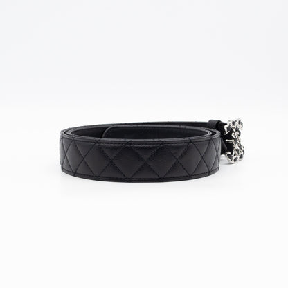 CC Leather Braided Buckle Black Quilted Caviar Belt 90 cm
