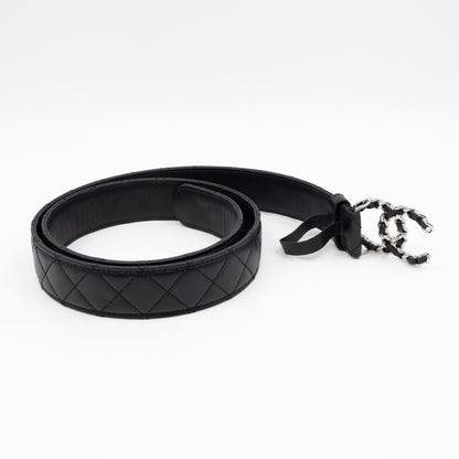 CC Leather Braided Buckle Black Quilted Caviar Belt 90 cm