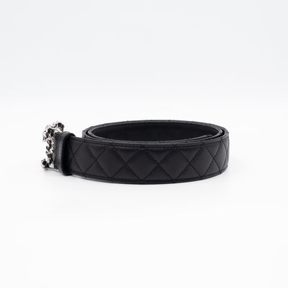 CC Leather Braided Buckle Black Quilted Caviar Belt 90 cm