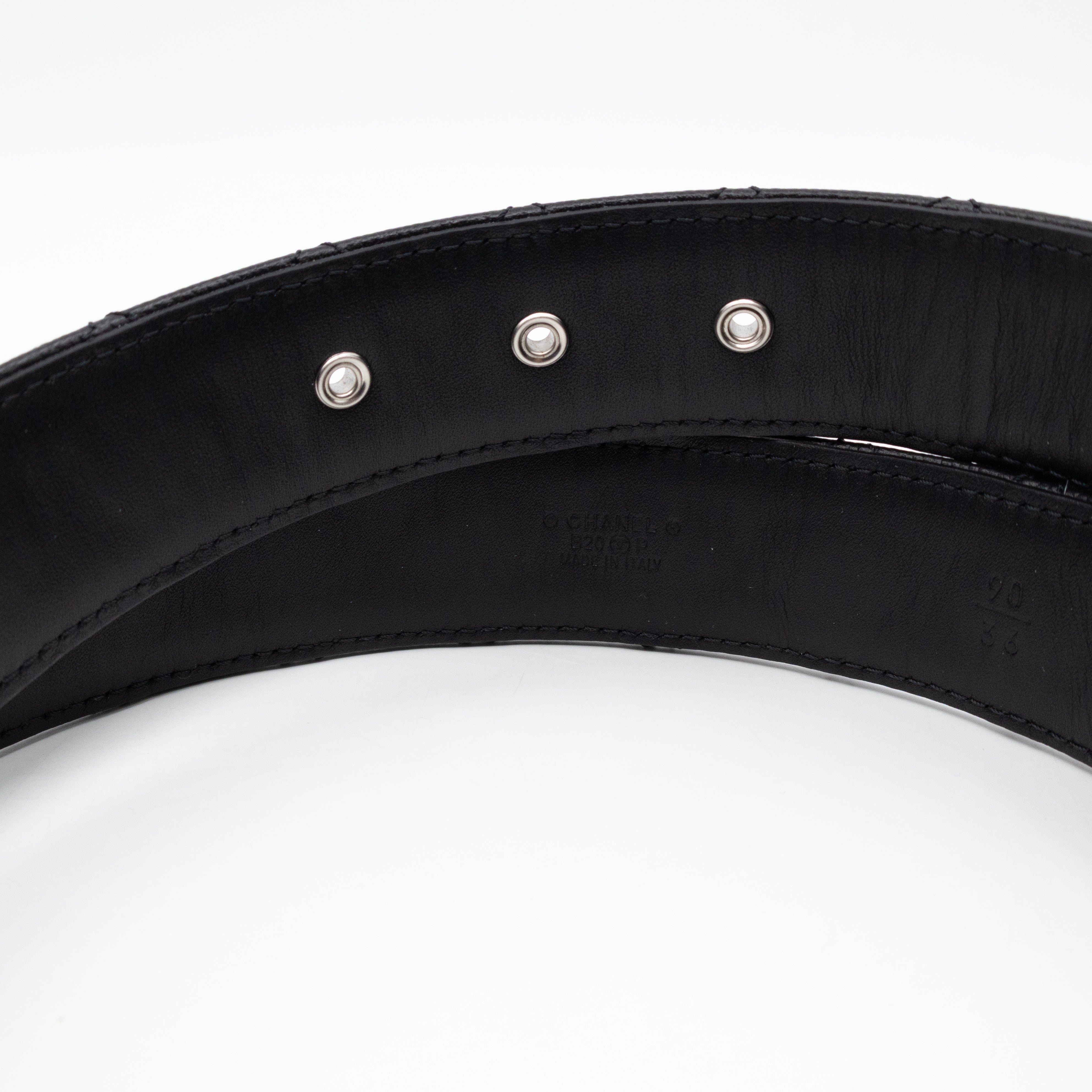 CC Leather Braided Buckle Black Quilted Caviar Belt 90 cm