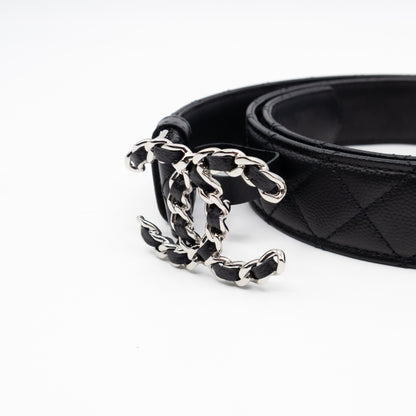 CC Leather Braided Buckle Black Quilted Caviar Belt 90 cm