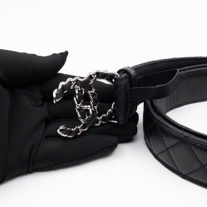 CC Leather Braided Buckle Black Quilted Caviar Belt 90 cm