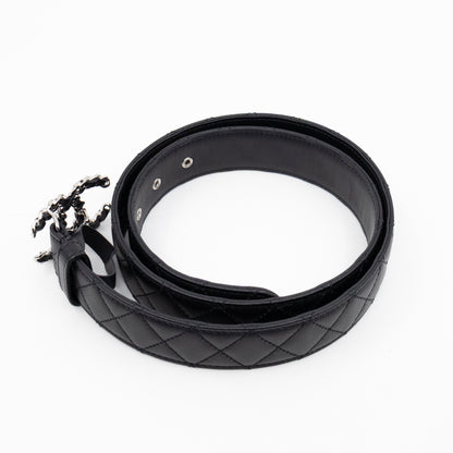 CC Leather Braided Buckle Black Quilted Caviar Belt 90 cm