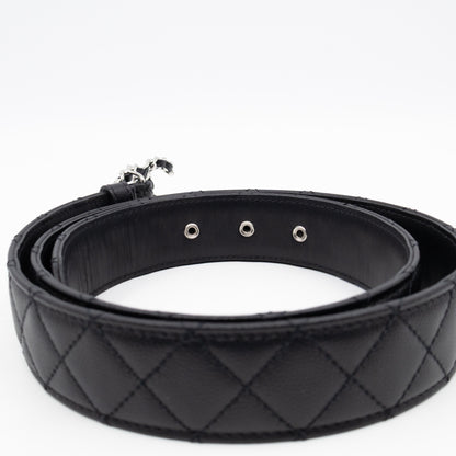 CC Leather Braided Buckle Black Quilted Caviar Belt 90 cm
