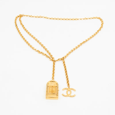 31 Rue Cambon Door CC Pendant Metal Chain Necklace & Belt Gold