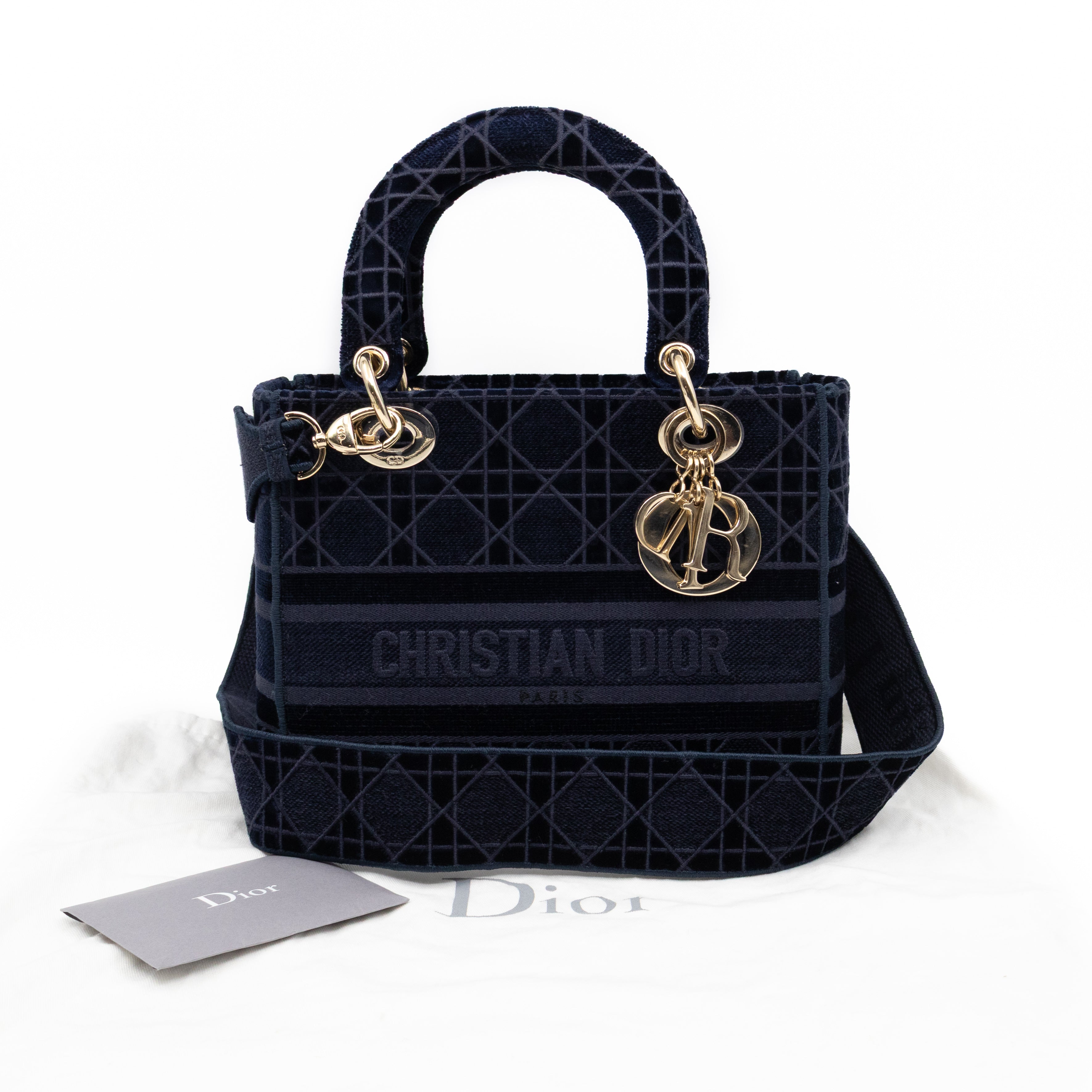 Lady D-Lite Medium Dark Blue Velvet Embroidery Cannage