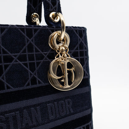 Lady D-Lite Medium Dark Blue Velvet Embroidery Cannage