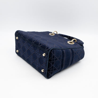 Lady D-Lite Medium Dark Blue Velvet Embroidery Cannage