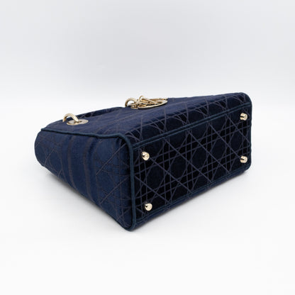 Lady D-Lite Medium Dark Blue Velvet Embroidery Cannage