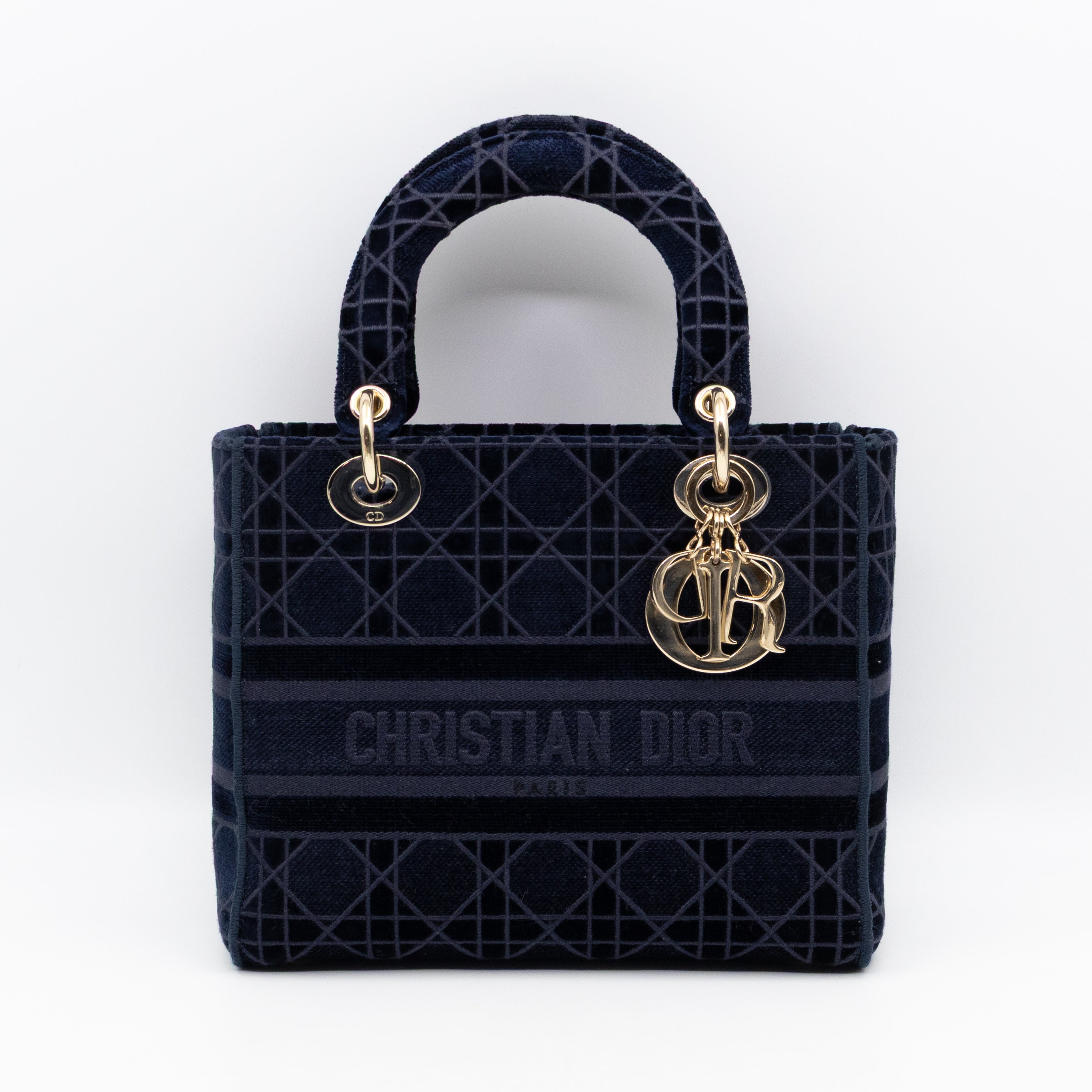 Lady D-Lite Medium Dark Blue Velvet Embroidery Cannage