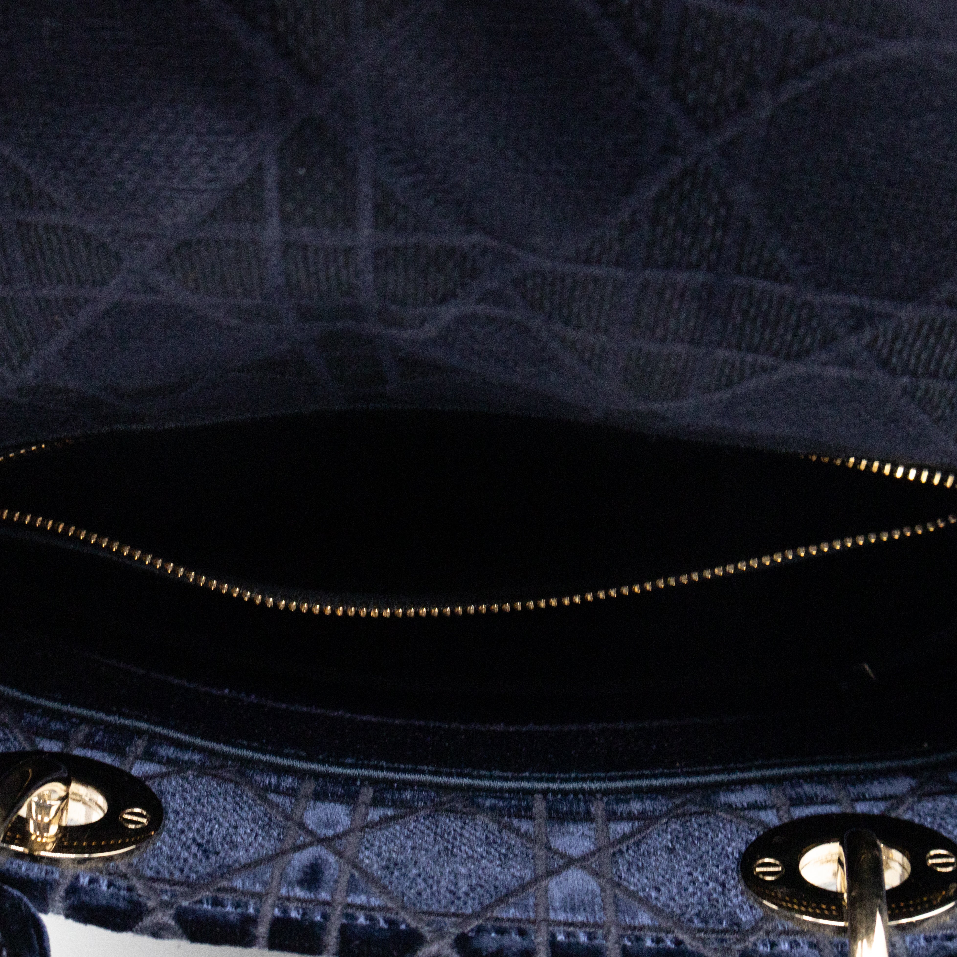 Lady D-Lite Medium Dark Blue Velvet Embroidery Cannage