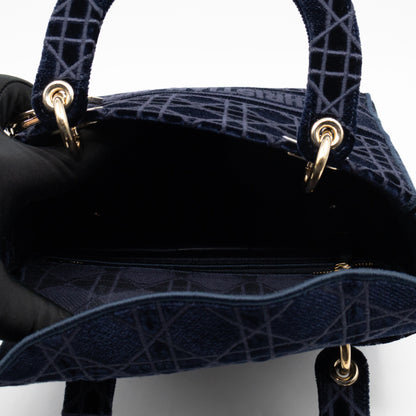 Lady D-Lite Medium Dark Blue Velvet Embroidery Cannage
