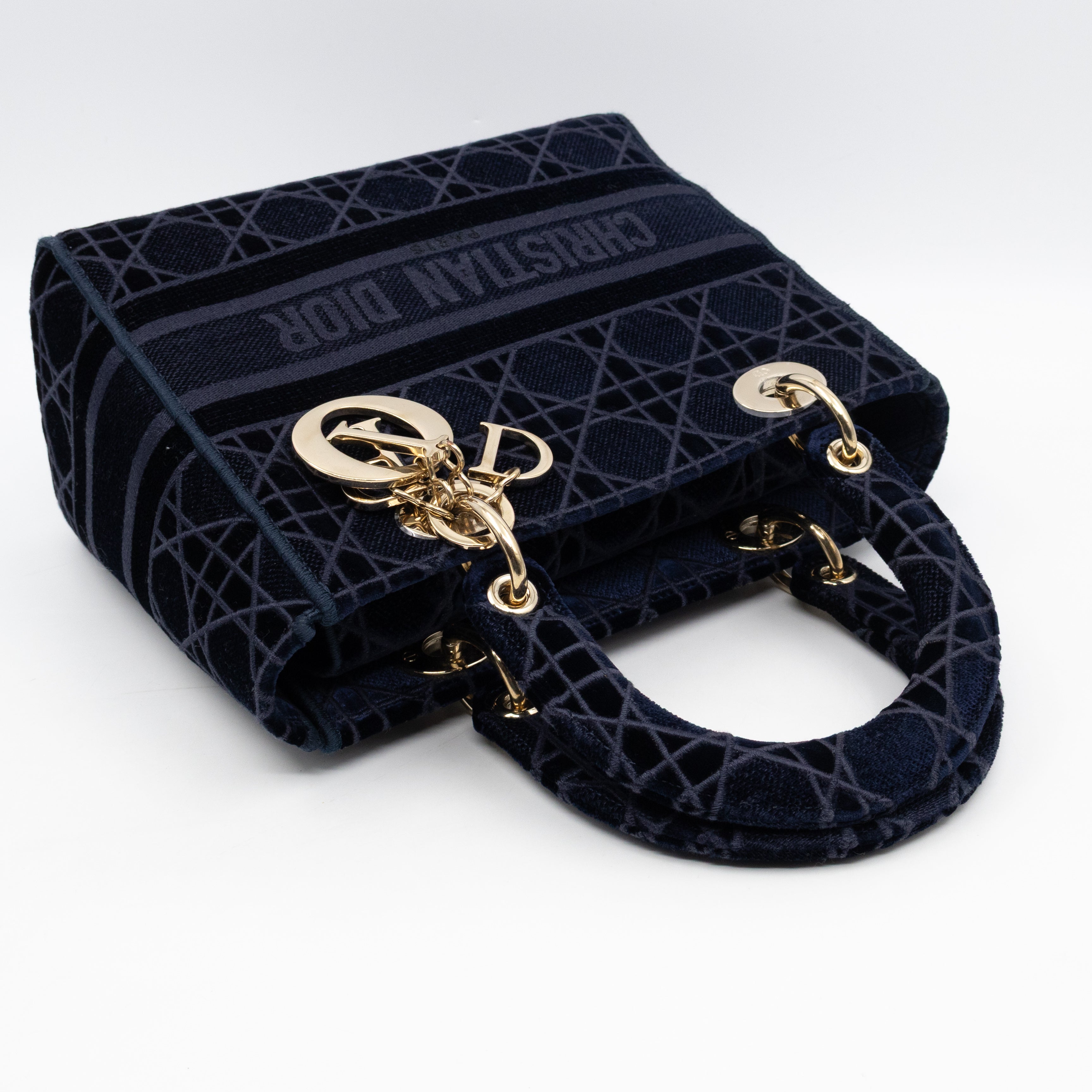 Lady D-Lite Medium Dark Blue Velvet Embroidery Cannage