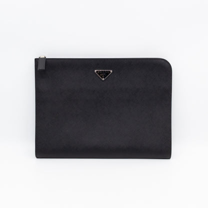 Laptop Holder Black Saffiano Leather