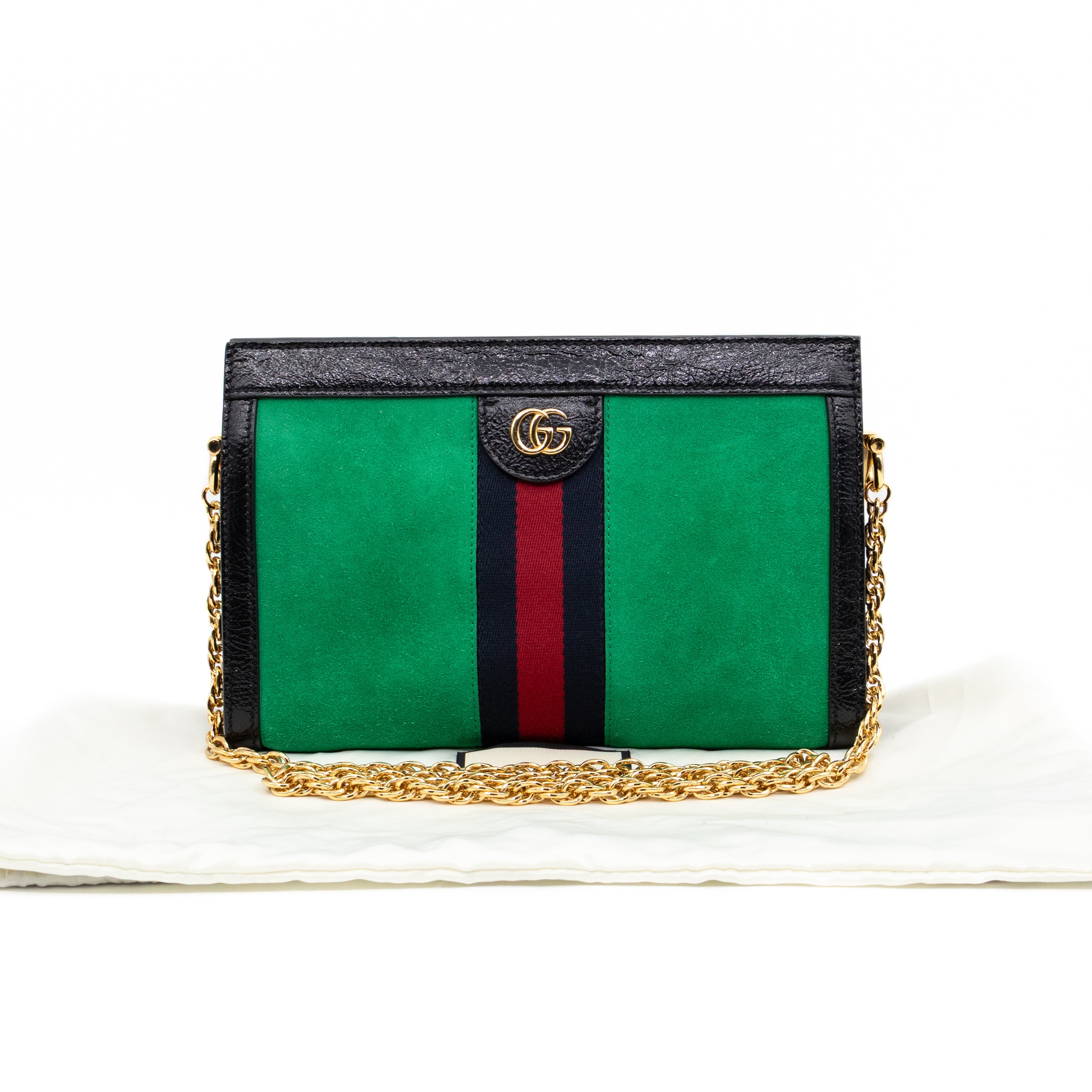 Ophidia Chain GG Small Shoulder Bag Green Suede