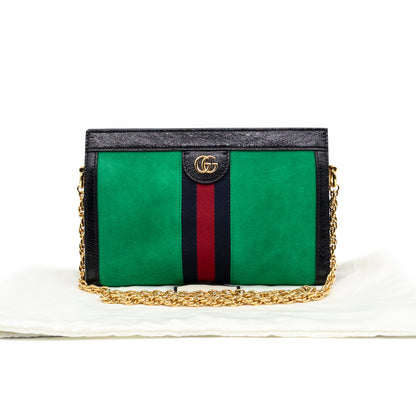 Ophidia Chain GG Small Shoulder Bag Green Suede