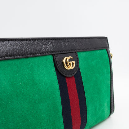 Ophidia Chain GG Small Shoulder Bag Green Suede