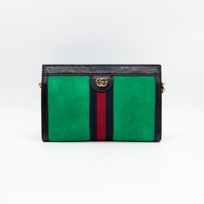 Ophidia Chain GG Small Shoulder Bag Green Suede