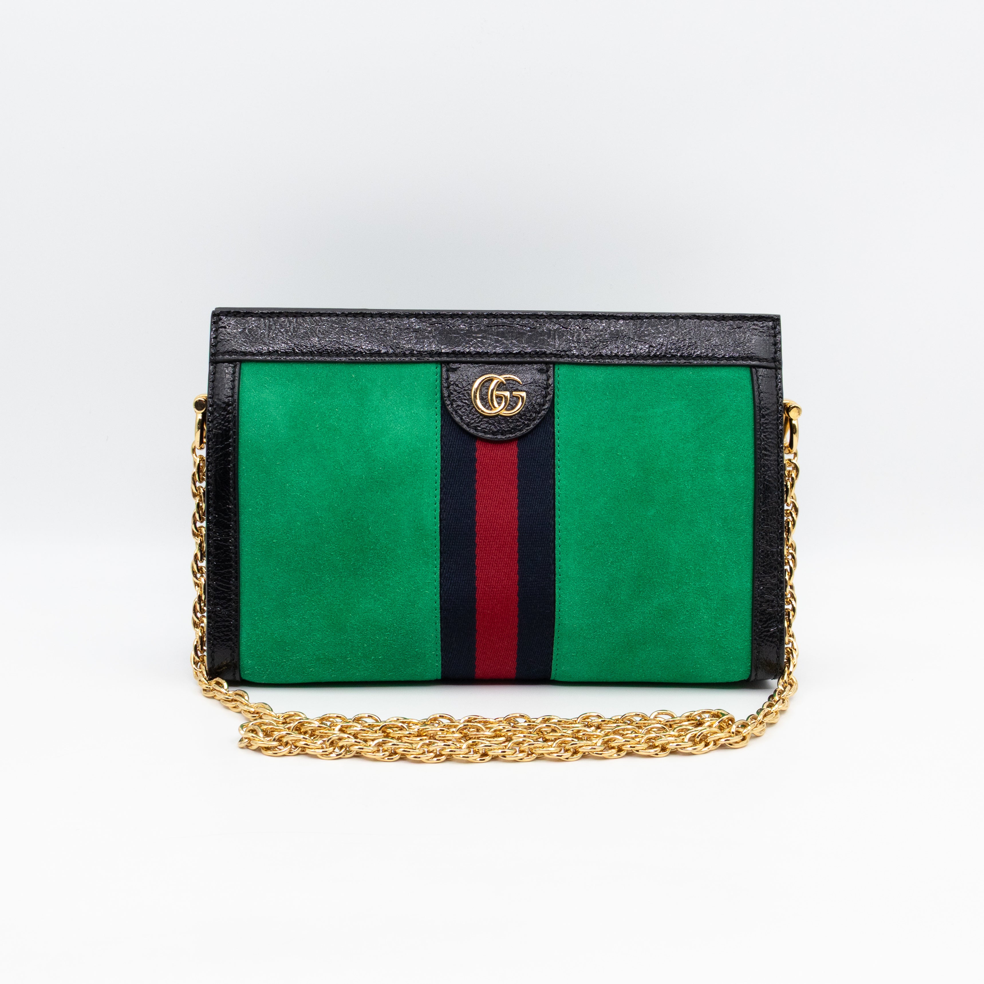 Ophidia Chain GG Small Shoulder Bag Green Suede