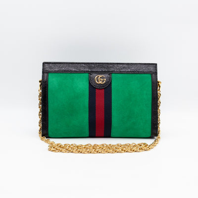 Ophidia Chain GG Small Shoulder Bag Green Suede