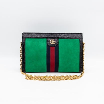 Ophidia Chain GG Small Shoulder Bag Green Suede