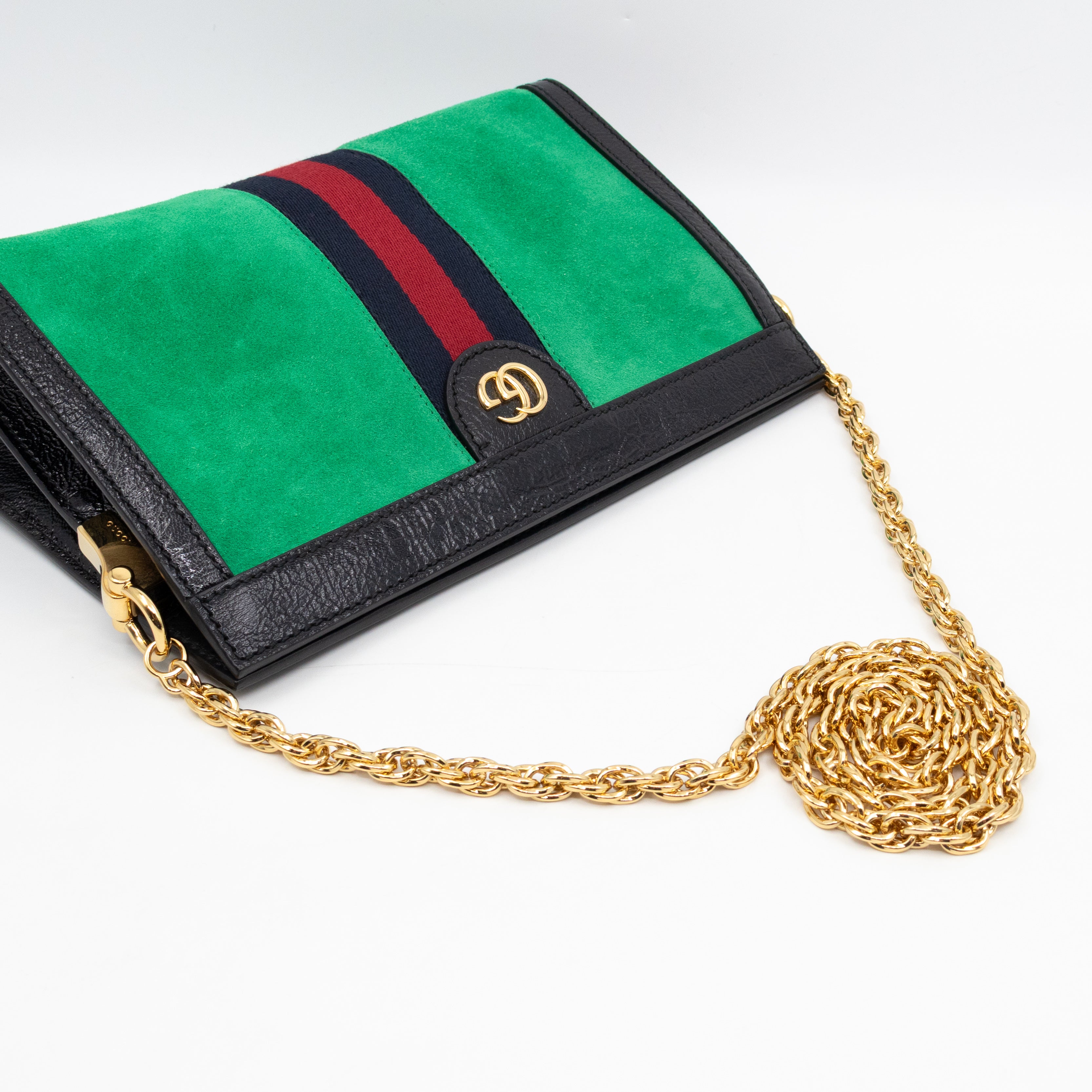 Ophidia Chain GG Small Shoulder Bag Green Suede