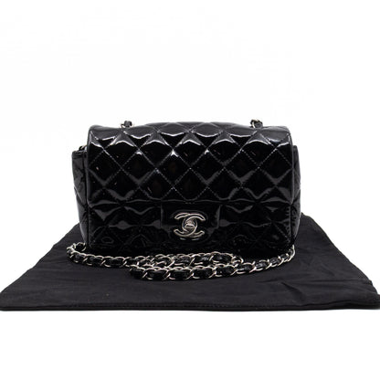 Classic Single Flap Mini Rectangular Black Patent Leather