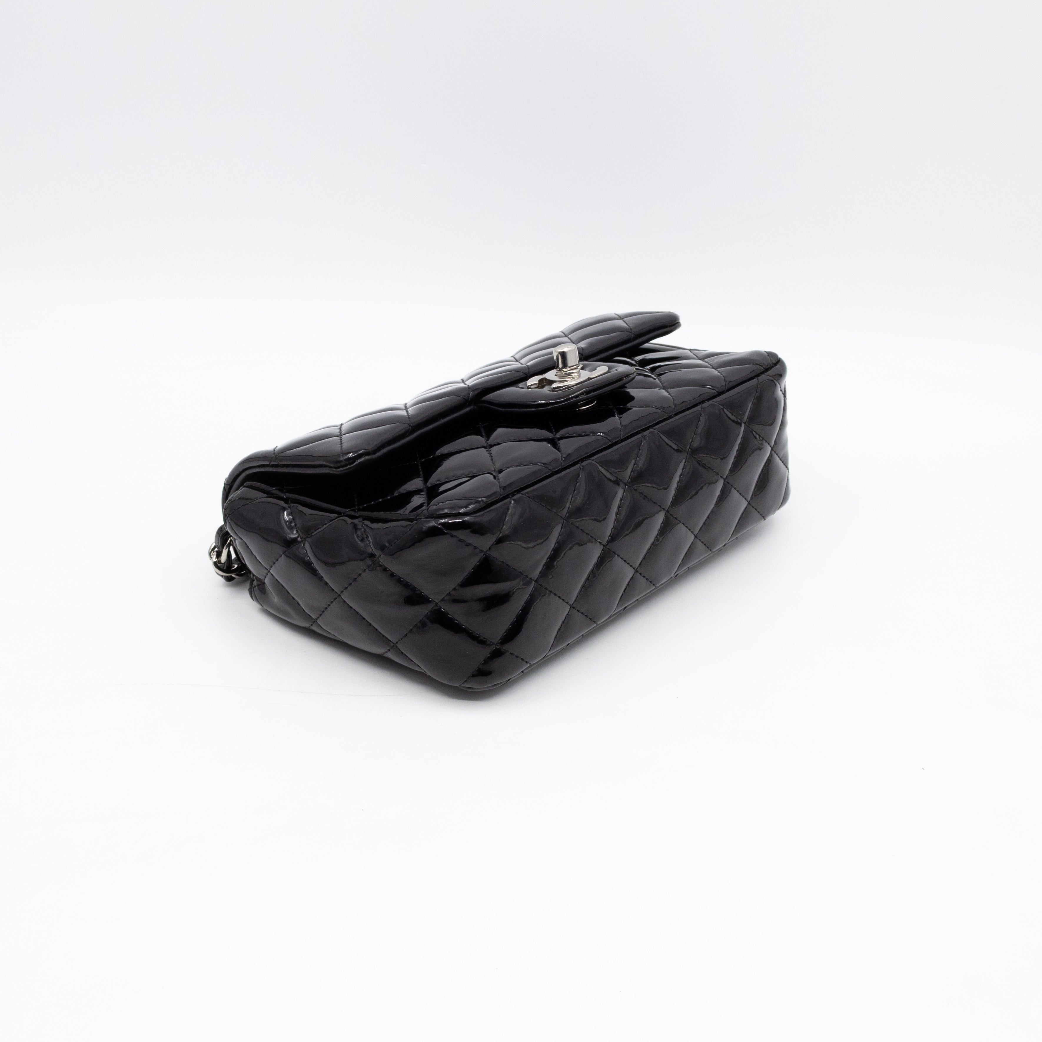 Classic Single Flap Mini Rectangular Black Patent Leather