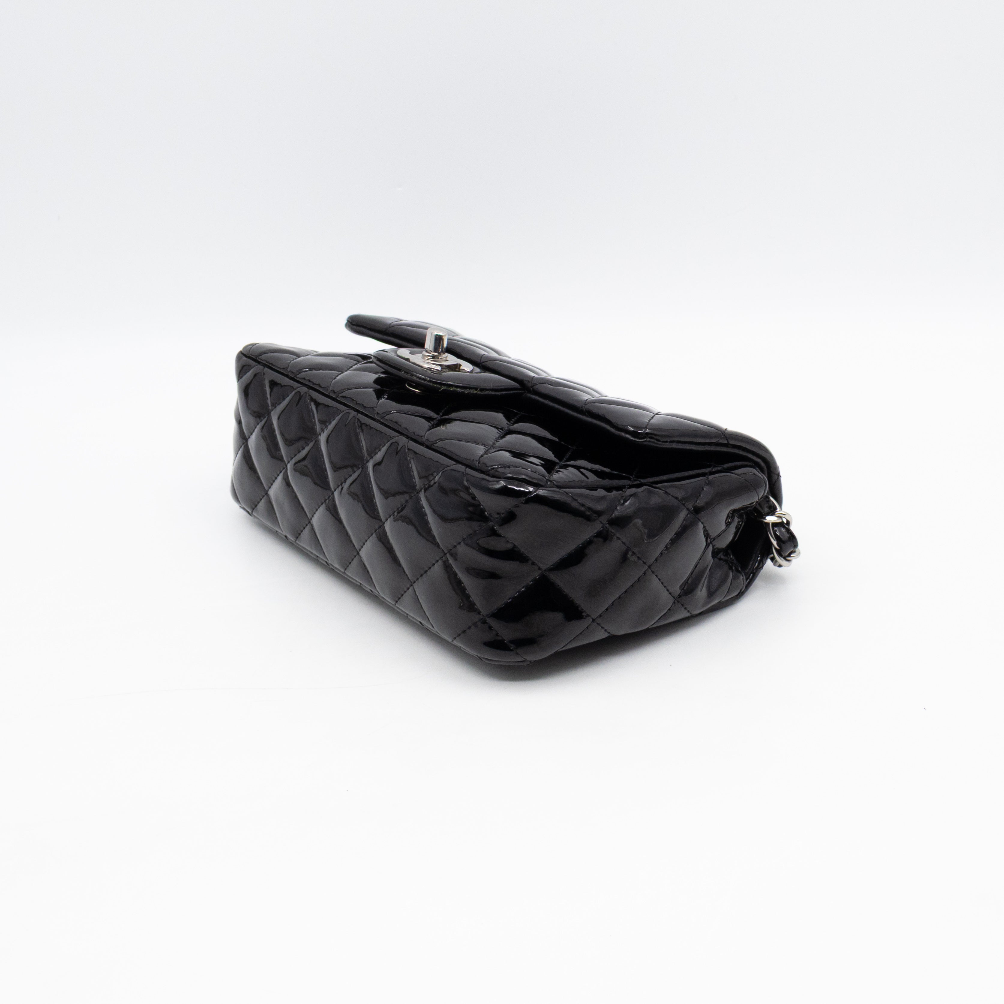 Classic Single Flap Mini Rectangular Black Patent Leather