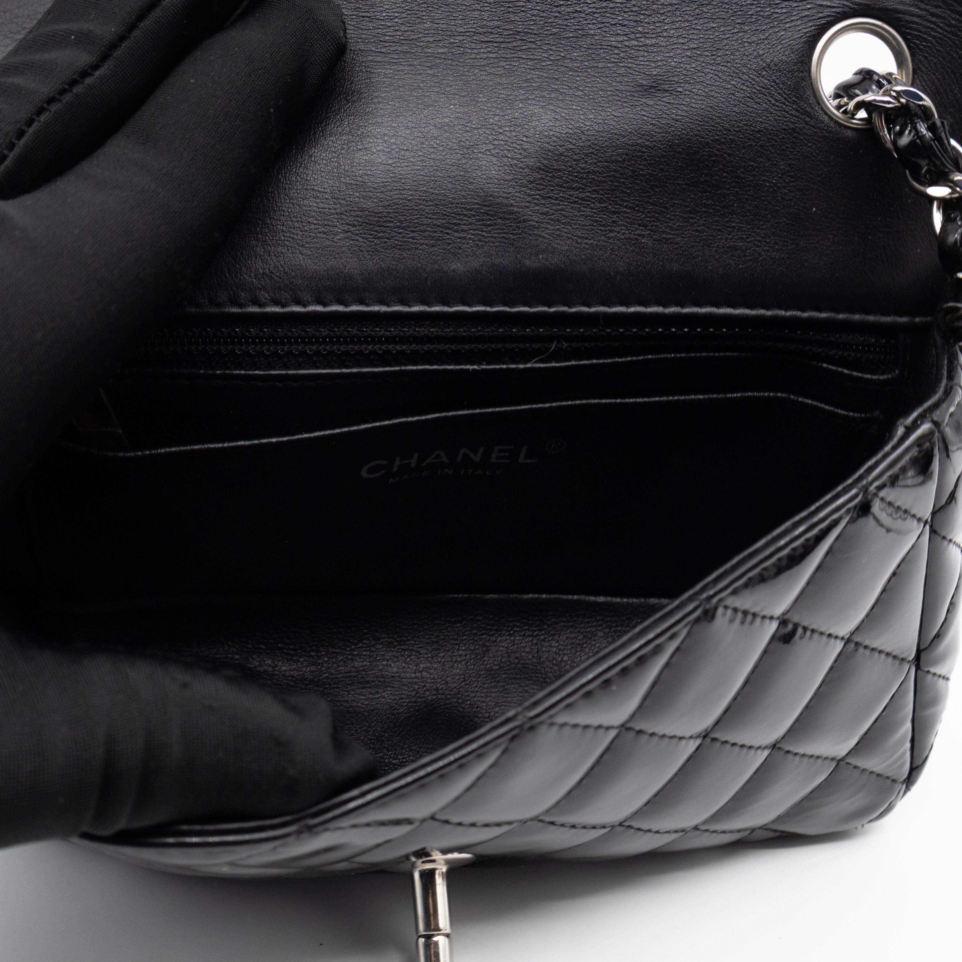 Classic Single Flap Mini Rectangular Black Patent Leather