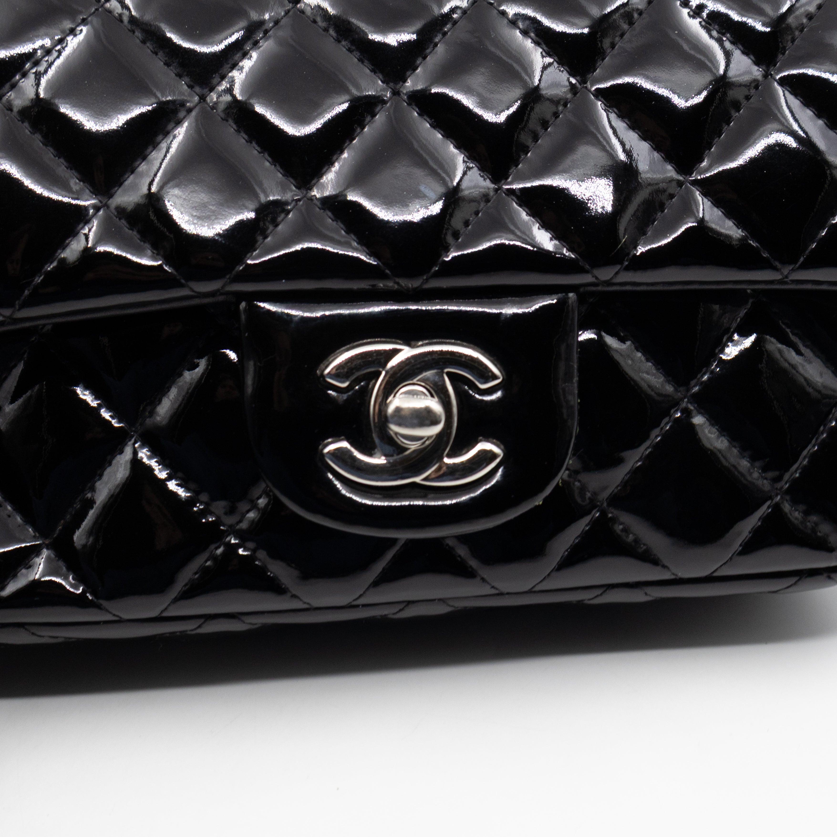 Classic Single Flap Mini Rectangular Black Patent Leather