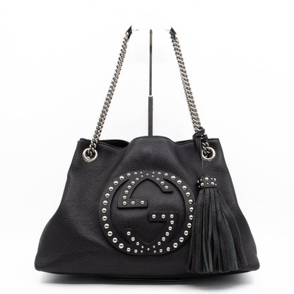 Soho Chain Tote Bag Studded Black Leather