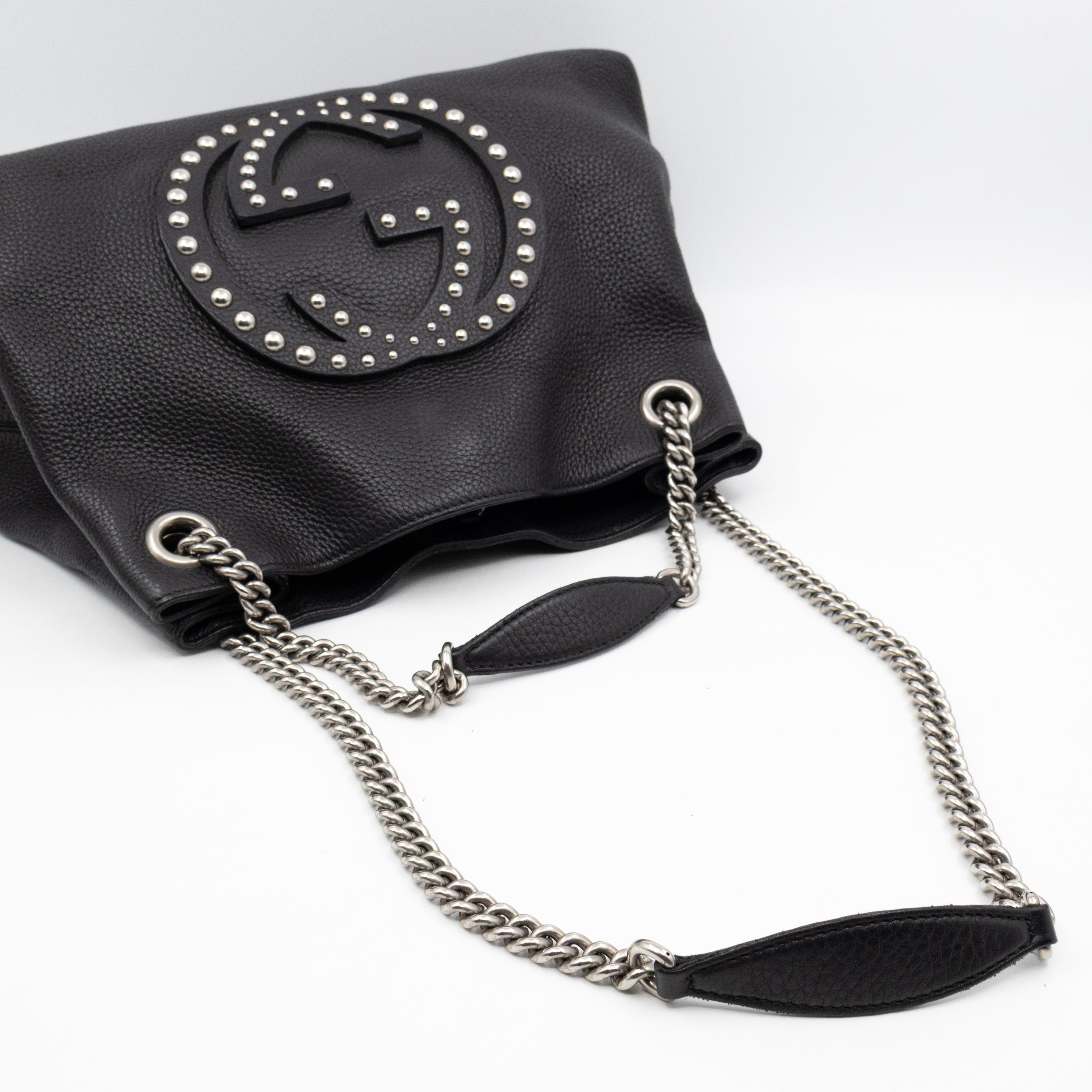 Soho Chain Tote Bag Studded Black Leather