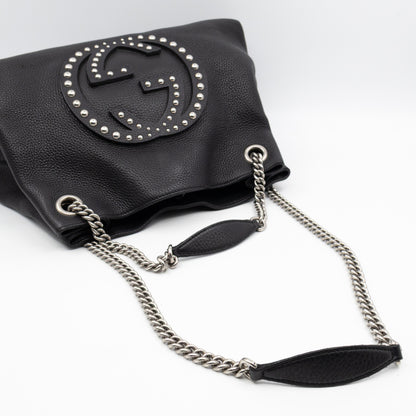 Soho Chain Tote Bag Studded Black Leather
