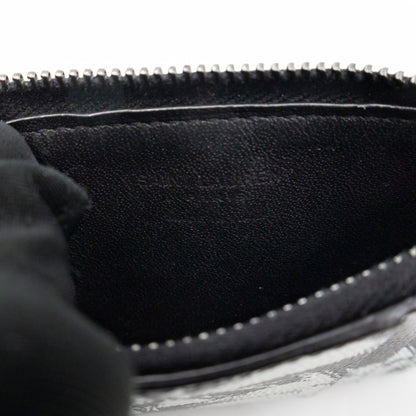 Zipped Card Holder White Palm Trees Black Leather