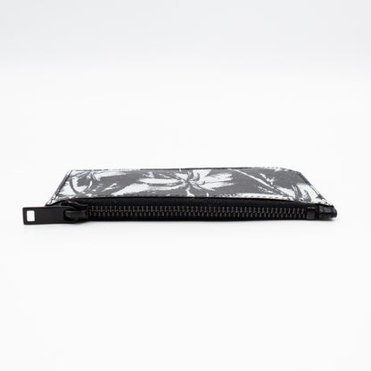 Zipped Card Holder White Palm Trees Black Leather