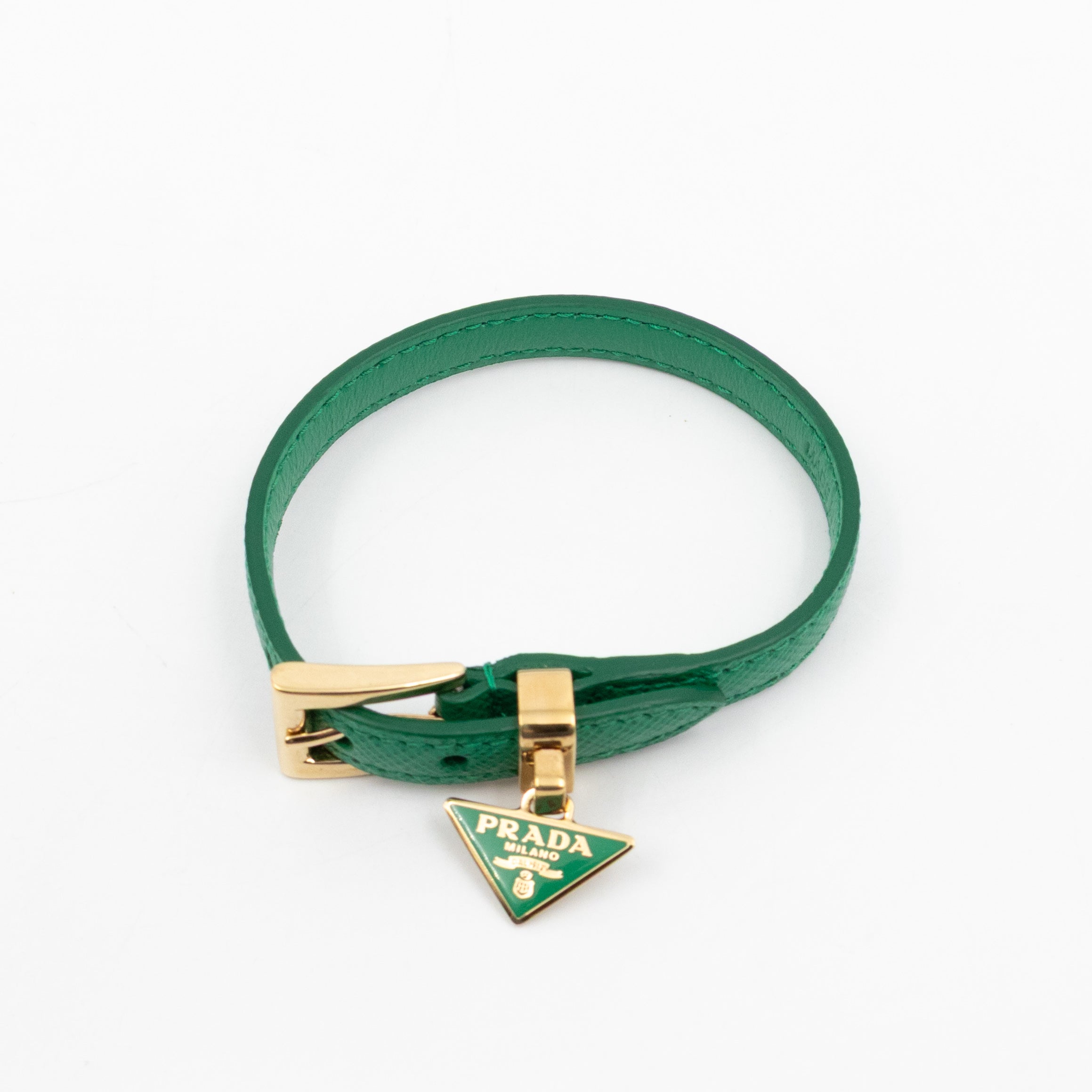 Triangle Charm Bracelet Green Leather