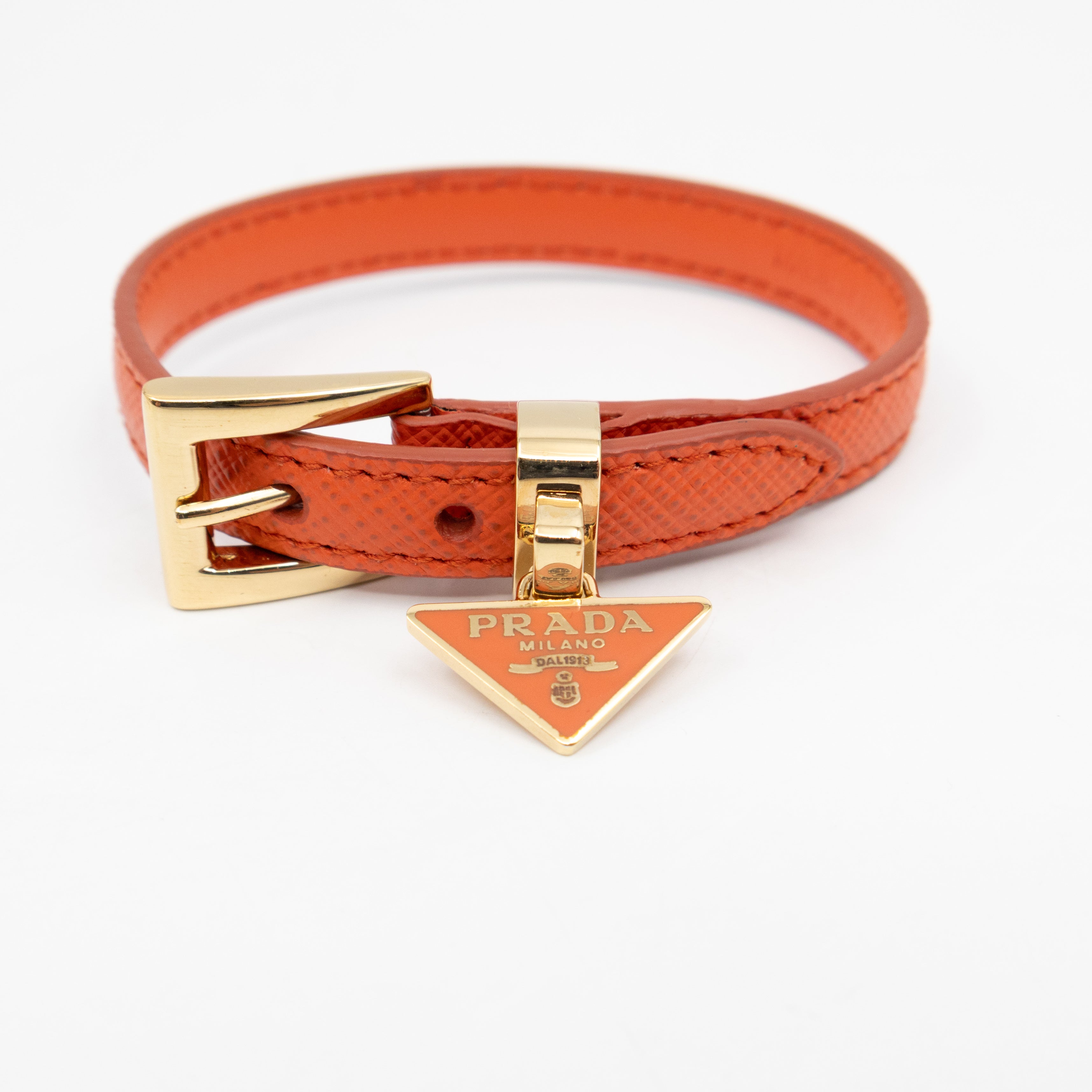Triangle Charm Bracelet Orange Leather