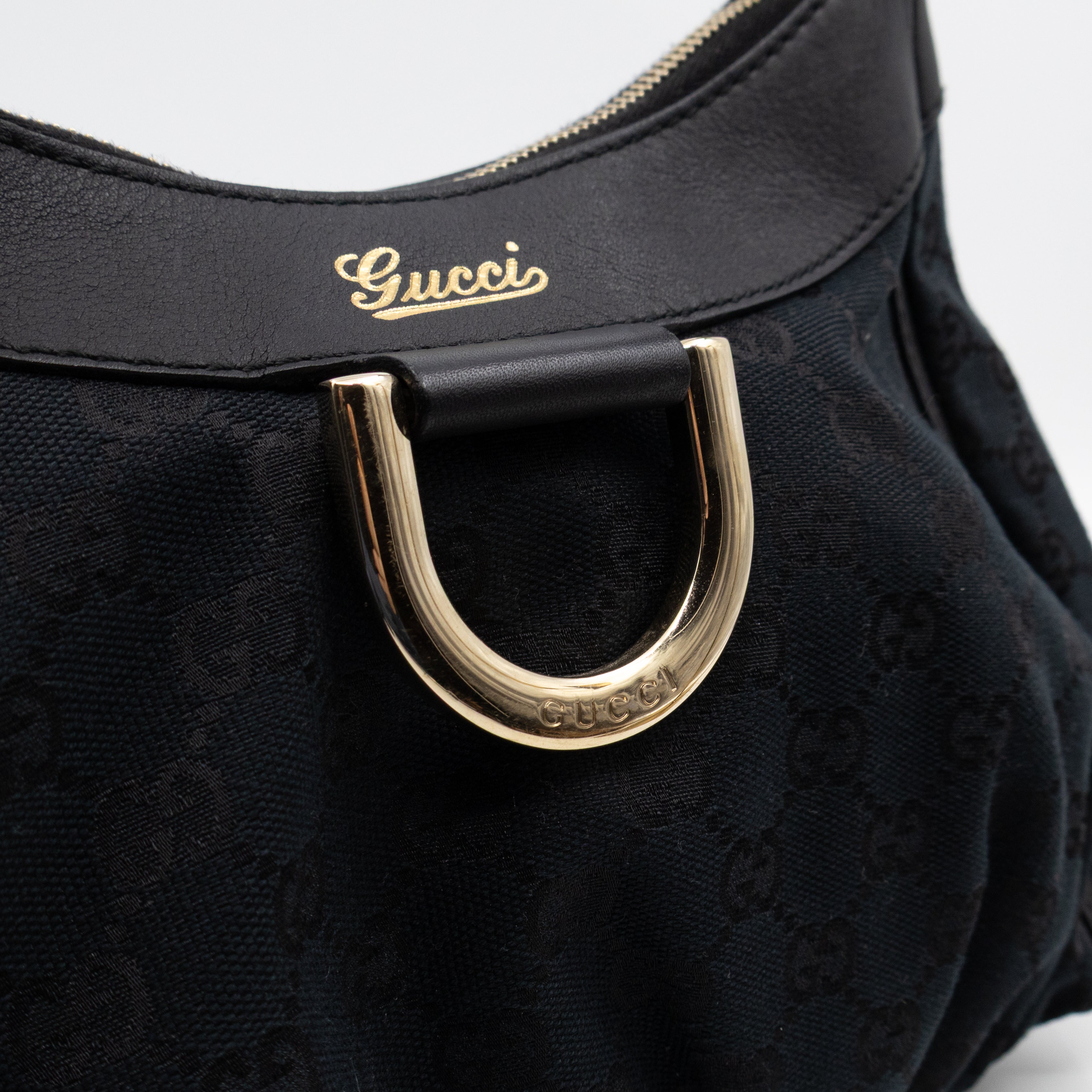 Abbey D-Ring Shoulder Bag Black GG Canvas