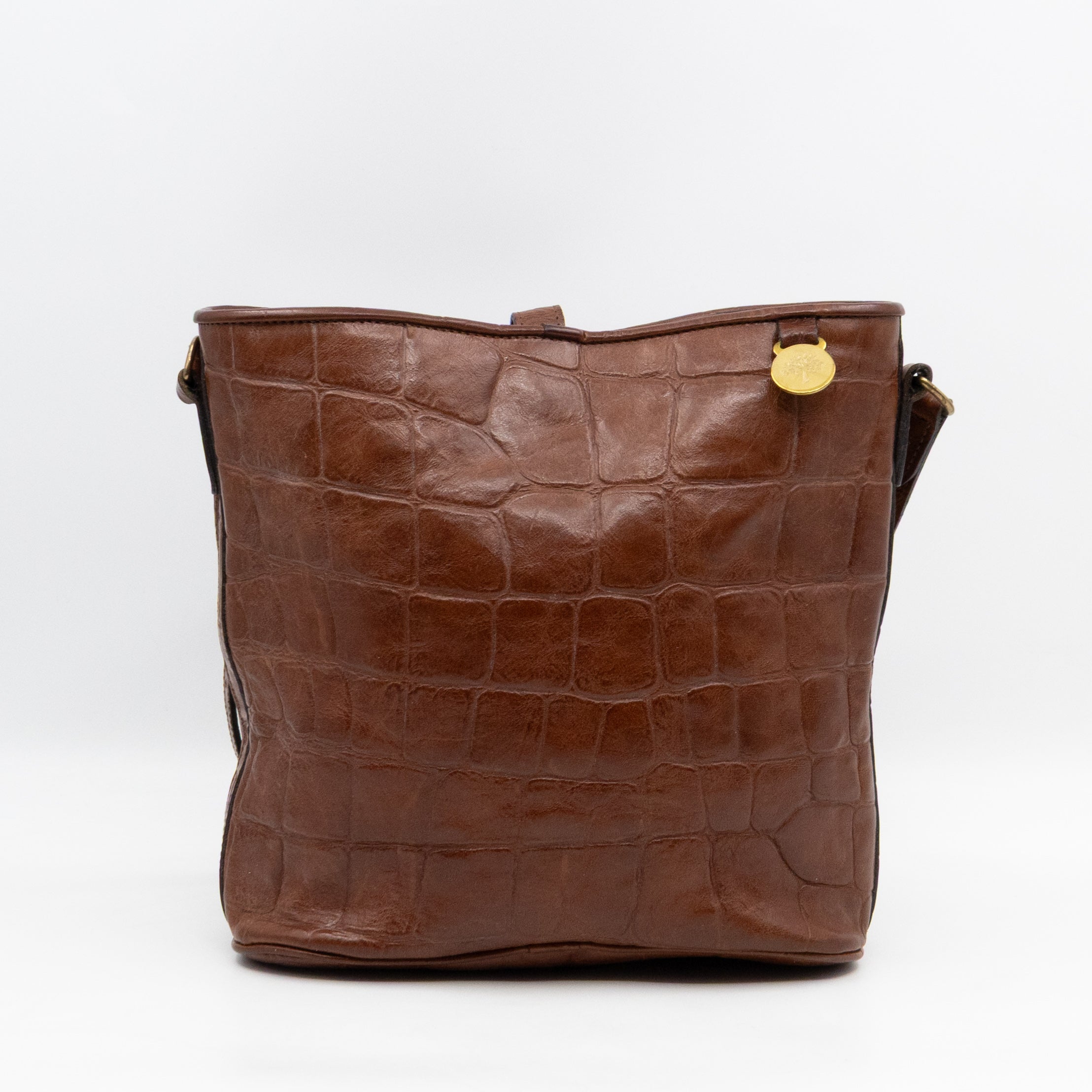Vintage Bucket Bag Brown Croc Embossed Leather