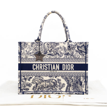 Book Tote Medium Navy & White Toile de Jouy Sauvage Embroidery