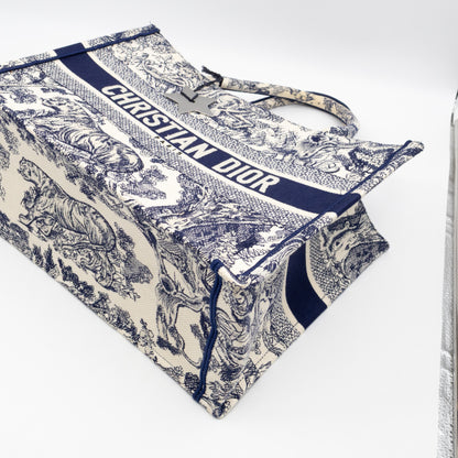 Book Tote Medium Navy & White Toile de Jouy Sauvage Embroidery