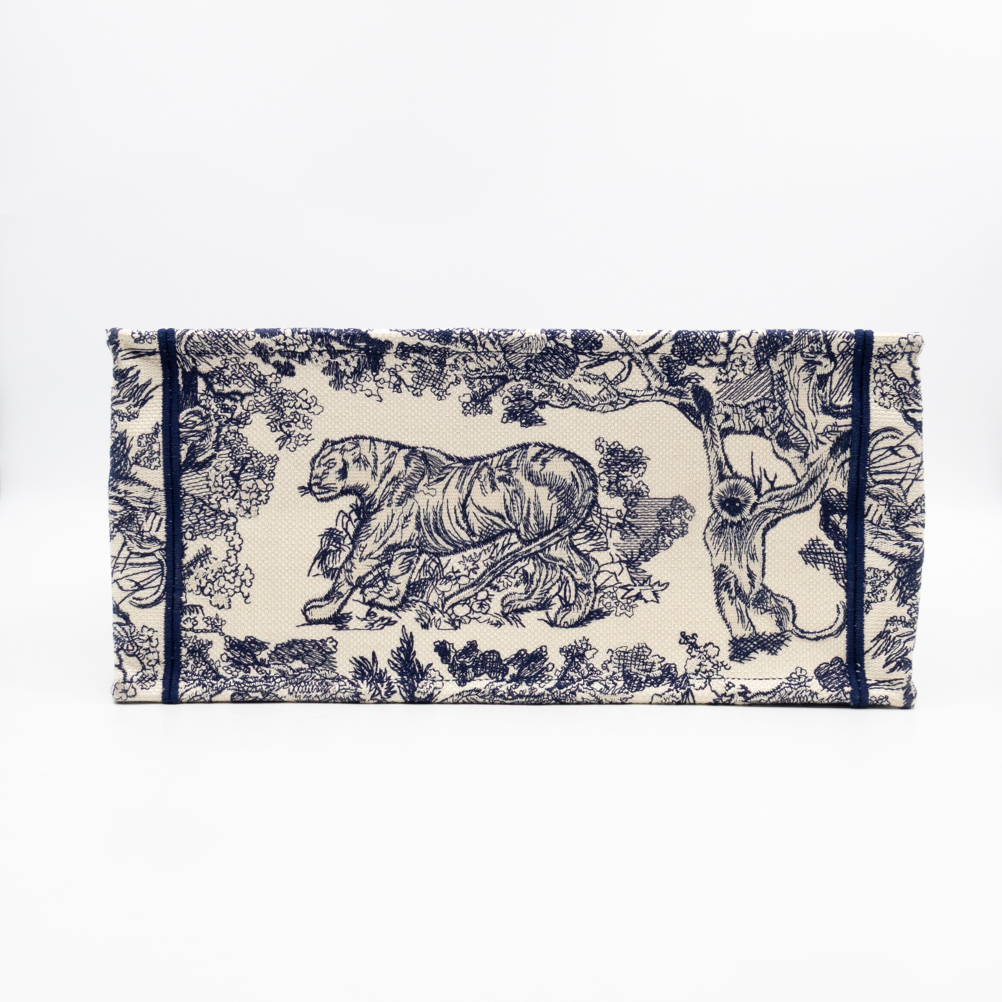 Book Tote Medium Navy & White Toile de Jouy Sauvage Embroidery